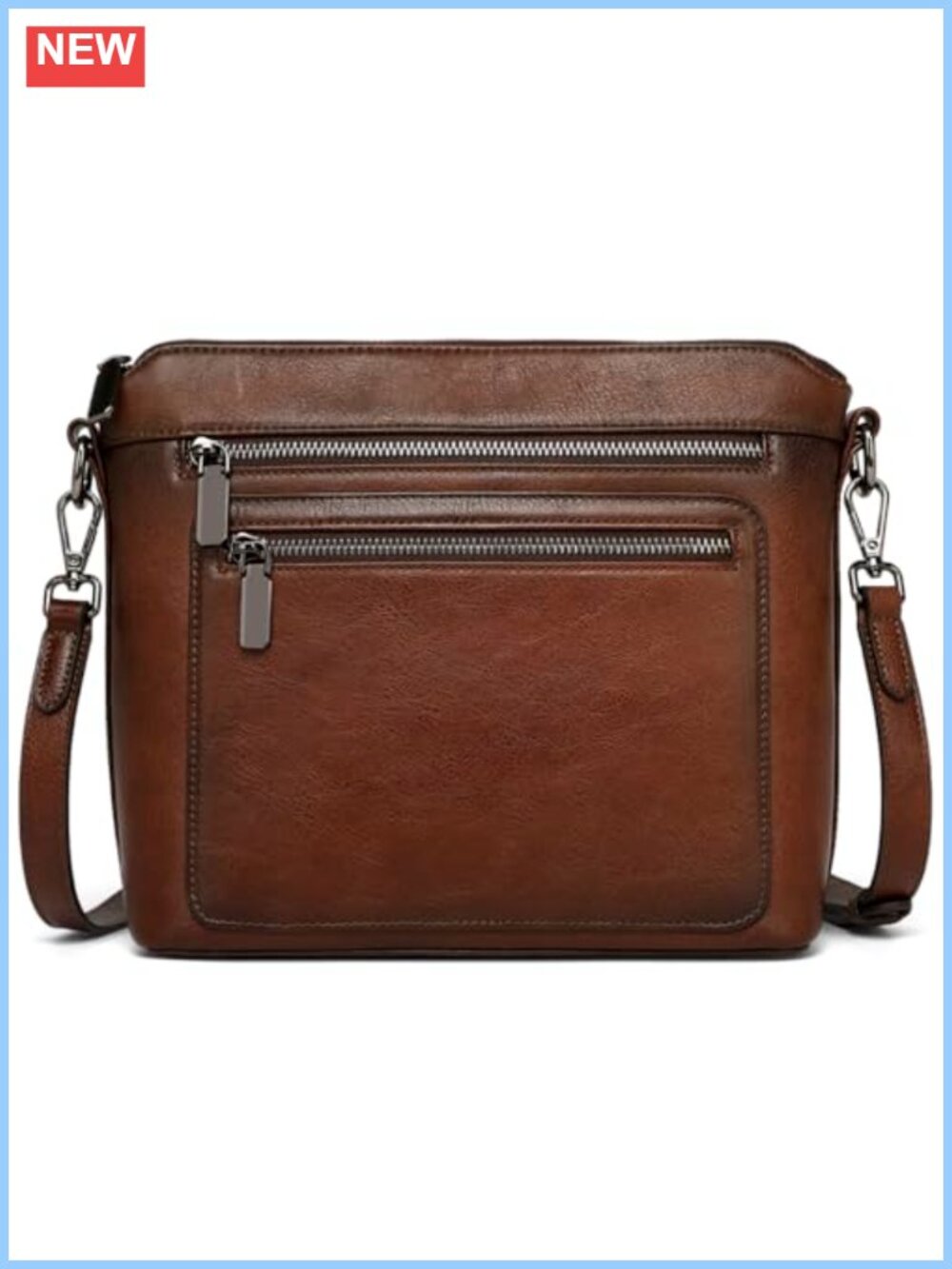 Vegetable Tanned Genuine Leather Crossbody Bag with Multiple Pockets
